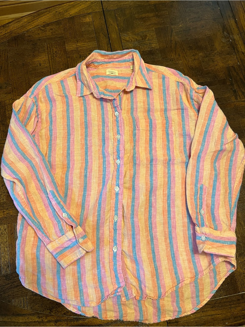 Faherty Pastel Stripe Button-Down Shirt in Pink, Blue & Orange